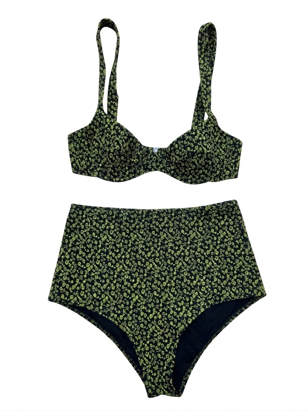 Pale Swimwear Bikini in Black and Green Floral stretch jacquard